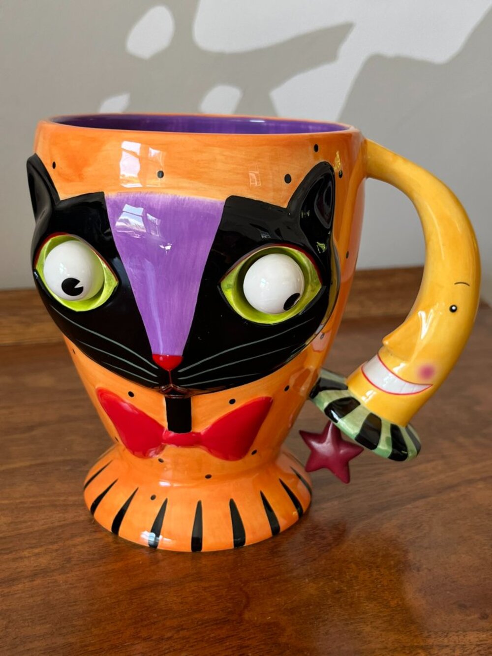 Vintage Department 56 Halloween Wiggle Eyes Cat Mug Moon & Star Handle Oversize